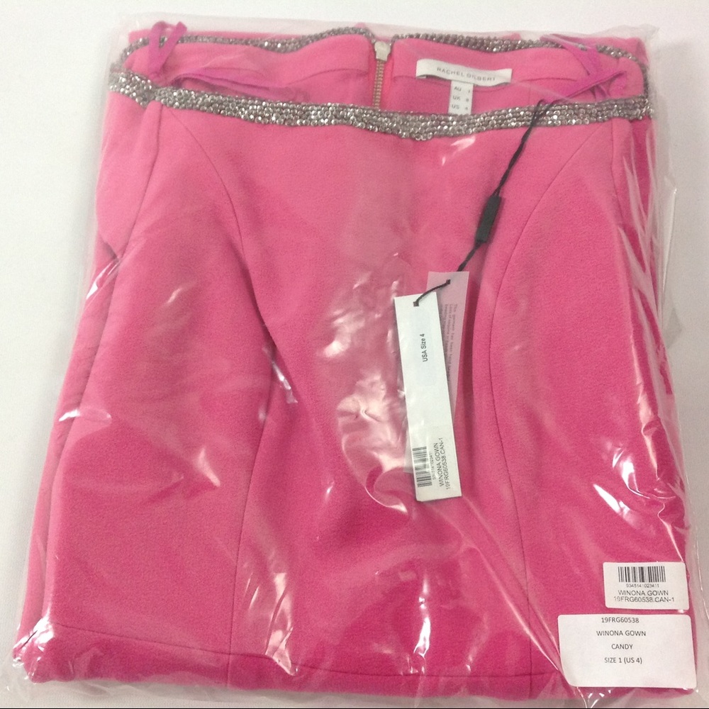 $2300 Rachel Gilbert Women Winona Gown Size 4 Pink